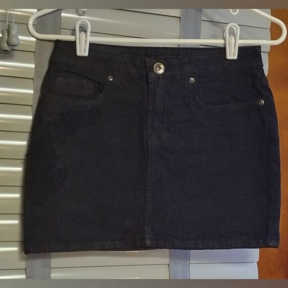 Behnaz Sarafpour Black Denim Mini Skirt Lace Details Juniors Sz 1 - Picture 1 of 6